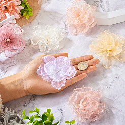 6 個 6 色のオーガンジーオーナメントアクセサリー  ミシンクラフト装飾  3 Dの花  ミックスカラー  90~95x14~19mm  1pc /カラー&nbsp;DIY-TA0006-50A