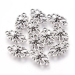 チベットスタイルのリンクコネクター  花  鉛フリー及びカドミウムフリー  アンティークシルバー  16x8x3.5mm  穴：1.5mm&nbsp;X-LF5094Y