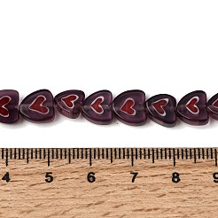 手作りランプワークビーズ連売り  ハート  暗赤色  7.5~8.5x7.5~9x3.5mm  穴：0.5mm  約51~52個/連  14.96~15.16''（38~38.5センチメートル）&nbsp;LAMP-H073-03