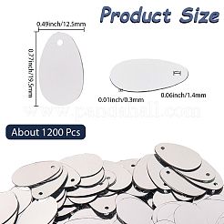 10袋の装飾アクセサリー  PVCプラスチック製のスパンコール/スパンコールペンダント  オーバル  銀  19.5x12.5x0.3mm  穴：1.4mm  約120個/袋&nbsp;FIND-SC0017-03A