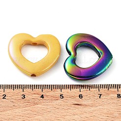 UVメッキ不透明アクリルビーズ  虹色の  ハート  ミックスカラー  26x29x5mm  穴：2.5mm&nbsp;OACR-Z013-24