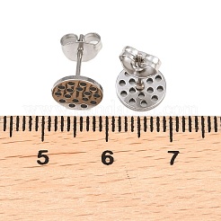 304ステンレススチールスタッドピアス金具  ハニカム付きフラットラウンド  ステンレス鋼色  12x8mm  ピン：0.7mm&nbsp;STAS-P434-06B-P