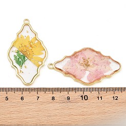 合金樹脂チャーム  菱形チャーム  ドライフラワーと  ミックスカラー  48.5x27.5x2.5mm  穴：2mm&nbsp;RE-CBA591C-02G