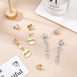 イオンプレーティング(IP) 304ステンレススチールスタッドピアス金具30個  フラットラウンド  DIYイヤリング作成キット用  ゴールドカラー  12mm  13x2mm  ピン：0.8mm  30pc&nbsp;STAS-BC0002-55