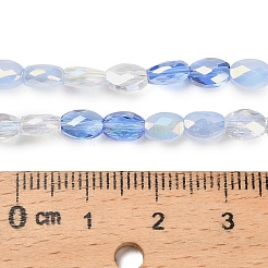 電気メッキガラスビーズ連売り  オーバル  多面カット  コーンフラワーブルー  6x4.5x3mm  穴：1mm  約60個/連  14.17''（36センチメートル）&nbsp;EGLA-P067-02A-03