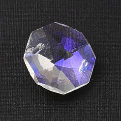 電気メッキガラスラインストーンコネクタチャーム  ファセット オクタゴン リンク  クリアAB  18x18x10mm  穴：1.6mm&nbsp;EGLA-Z007-01A