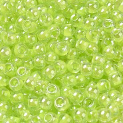 ガラスシードビーズ  光沢のある内側の色  ラウンド  薄緑  4x3mm  穴：1.4mm  約7650個/ポンド&nbsp;SEED-H002-L-A233