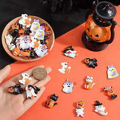 60個 10スタイル ハロウィーン 不透明樹脂 デコデン カボション  骸骨/幽霊/猫/ミイラ/頭蓋骨/カボチャ/帽子/魔女  ミックスカラー  20.5~32x15.5~28x6.5~9.5mm  6個/スタイル&nbsp;RESI-SC0005-71B
