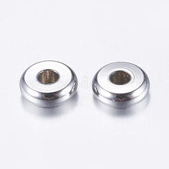 変色しない304ステンレススチールスペーサービーズ  フラットラウンド  ステンレス鋼色  6x2mm  穴：2mm&nbsp;A-STAS-L198-33B
