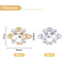 12個2色真鍮マイクロパヴェクリアキュービックジルコニアリンク  正方形  ミックスカラー  10x7x4mm  穴：0.8mm  6個/カラー&nbsp;KK-BC0007-45