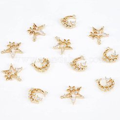 12個2スタイル真鍮製マイクロパヴェキュービックジルコニアペンダント  混合図形  18KGP本金メッキ  6個/スタイル&nbsp;ZIRC-NB0001-52G