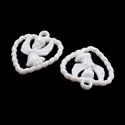 オペークアクリルパーツ  エンジェルチャーム付きハート  ホワイト  32x29x7mm  穴：3mm  約390個/500g&nbsp;SACR-L007-037