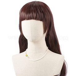 ガラスの花と貝殻のパール ビーズ ダングル イヤリング ブレスレット ネックレス  女の子の女性のための花柄の真鍮ジュエリーセット  ゴールドカラー  7.24インチ（18.4cm）  17.36インチ（44.1cm）  51mm  ピン：0.8mm&nbsp;SJEW-TA00006