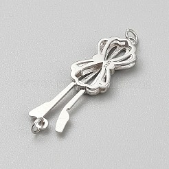 925スターリングシルバーボックスクラスプ  蝶結び  丸カン付き  プラチナ  8.5x20x2.5mm  穴：2mm&nbsp;STER-WH0004-062P
