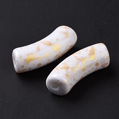 不透明なアクリルビーズ  グリッターパウダー付き  カーブチューブ  ホワイト  34.5x13.5x11.5mm  穴：3.1mm&nbsp;X-OACR-A016-05K