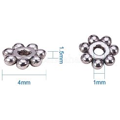 チベット銀合金スペーサービーズ  鉛フリー＆カドミウムフリー  クリスマススノーフレーク  アンティークシルバー  4x1.5mm  穴：1mm  200個/箱&nbsp;PALLOY-PH0013-23AS-NR
