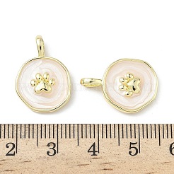 真鍮製エナメルペンダント  足の丸いフラットラウンド  18KGP本金メッキ  ホワイト  19x14x3mm  穴：2.7x3.8mm&nbsp;KK-Z134-04G-02