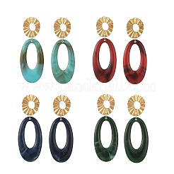 304ステンレススチールスタッドピアス  オーバル  女性用アクリルダングルイヤリング  ゴールドカラー  ミックスカラー  70x25mm&nbsp;EJEW-JE07399