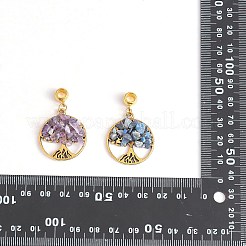 20 個 4 スタイル天然混合石チップヨーロピアンダングルチャーム  大きな穴のペンダント  天然アメジスト＆ラピスラズリ＆タイガーアイ＆ローズクォーツ  合金パーツ  命の木とフラットラウンド  ゴールドカラー  39mm  ペンダント：28.5x25x5~7mm  穴：4.5mm  5個/スタイル&nbsp;G-SZ0002-18