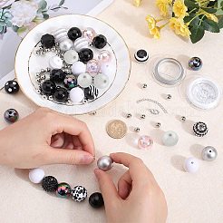 アクリル＆樹脂の丸型ブレスレットのDIYジュエリーキット  ブラック  20~53x3~19mm  穴：2~3mm&nbsp;DIY-SC0026-21