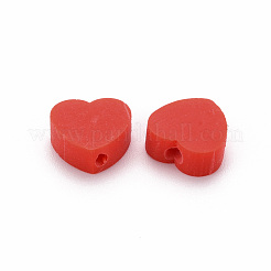 手作り樹脂粘土ビーズ  ハート  レッド  8~9x9~10x3~5mm  穴：1.2mm&nbsp;CLAY-N011-009A