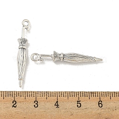 チベット風亜鉛合金チャーム  傘  鉛フリー＆カドミウムフリー  アンティークシルバー  35x6mm  穴：2.5mm  約333個/500g&nbsp;TIBEP-R334-195AS-RS