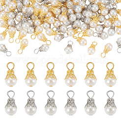 100個 2色 ラウンドイミテーションパールアクリルパーツ  鉄パーツ  ミックスカラー  16.5x8.5mm  穴：3.5mm  50個/カラー&nbsp;PALLOY-TA00292