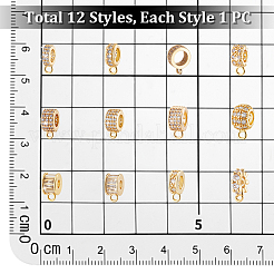 12個 12スタイル 真鍮マイクロパヴェキュービックジルコニアチューブベイル  18KGP本金メッキ  9~12x4~10x3~10mm  穴：1~2mm  1個/スタイル&nbsp;KK-PH0013-23
