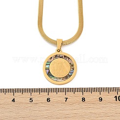 201ステンレススチールフラットラウンドペンダントフラットスネークチェーンネックレス（男性用）  18KGP本金メッキ  16.42インチ（41.7cm）&nbsp;NJEW-S387-04G