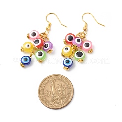 レジン ナザールボンジュウクラスター ぶら下がりピアス  女性のための金メッキ真鍮ジュエリー  カラフル  50mm  ピン：0.7mm&nbsp;EJEW-JE05010