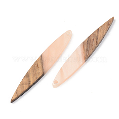 不透明な樹脂とクルミ材のペンダント  馬の目  ライトサーモン  43x7x3mm  穴：1.6mm&nbsp;X-RESI-S389-015A-C02