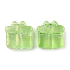 透明ガラスビーズ  グリッターパウダー付き  ギフト用の箱  緑黄  13.5~14x13.5x7mm  穴：1mm&nbsp;GLAA-C027-01C