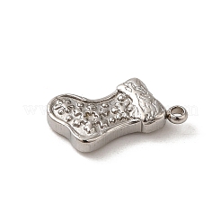 変色しない304ステンレススチールチャーム  クリスマスソックスチャーム  ステンレス鋼色  11.5x9x2mm  穴：1mm&nbsp;STAS-L022-322P