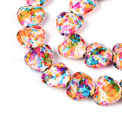 スプレープリント合成ターコイズビーズ連売り  ハート  ダークオレンジ  13~13.5x14~14.5x6~7mm  穴：0.9~1mm  約30個/連  15.16~15.35インチ（38.5~39cm）&nbsp;G-N352-28A-03