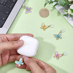 5 個のプラスチックモバイル防塵プラグ  合金エナメル蝶のペンダントを持ちます  ゴールドカラー  ミックスカラー  36mm&nbsp;HJEW-SC00195