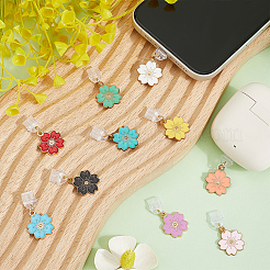 10 個のプラスチックモバイル防塵プラグ  花  合金エナメルペンダント付き  ミックスカラー  31mm  10個/セット&nbsp;HJEW-SC00150