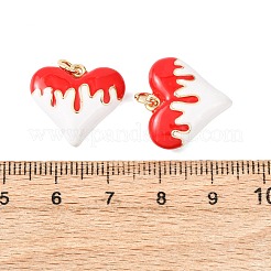 真鍮チャーム  ハートチャーム  エナメル  鉛フリー＆カドミウムフリー  長持ちメッキ  レッド  17x18.5x6mm  丸カン：5x1ミリ  内径：3mm&nbsp;KK-G554-11G