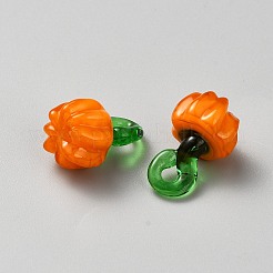 フルーツをテーマにしたガラスペンダント  カボチャ  17.5x12x12mm  穴：2.5x2.5mm&nbsp;GLAA-WH0032-26J