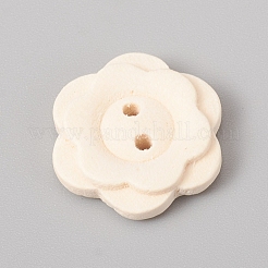 2穴天然木ボタン  縫製用  染色されていない  花  バリーウッド  20x4.5mm  穴：2mm&nbsp;WOOD-E010-16