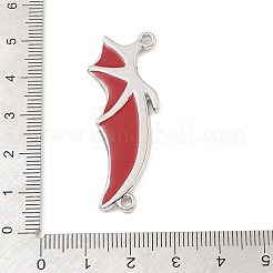 304ステンレススチールエナメルコネクタチャーム  コウモリの翼のリンク  ステンレス鋼色  レッド  17x47.5x2.5mm  穴：1.6mmと2mm&nbsp;STAS-Z199-07P-02