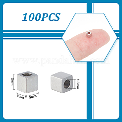 304ステンレススチールビーズ  キューブ  ステンレス鋼色  3x3x3mm  穴：1.6mm  100個/箱&nbsp;STAS-UN0054-65