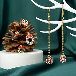 60個6スタイルライトゴールドクリスマステーマアロイエナメルペンダント  ちょう結びとキャンディケインのクリスマスリース  ミックスカラー  10個/スタイル&nbsp;ENAM-LS0001-58