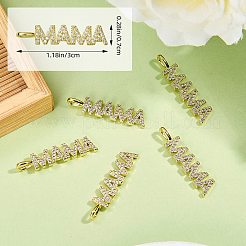 5個真鍮マイクロパヴェクリアキュービックジルコニアペンダント  長持ちメッキ  母の日のために  ワードママチャーム  ゴールドカラー  30x7x1.7mm  穴：4.5x3mm&nbsp;ZIRC-SZ0005-26G