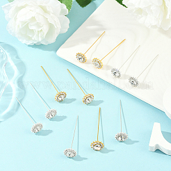 16個 2色合金クリスタルラインストーンヘッドピン  結婚式の花束の装飾用  ミックスカラー  13.5~14mm  8個/カラー&nbsp;FIND-SP0004-63
