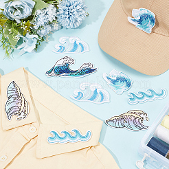 20個 5スタイルの海の波の刺繍の縫い付けパッチ  布のアップリケ  ミックスカラー  25~46.5x53.5~98x1.5~2mm  4個/スタイル&nbsp;PATC-CY0001-71