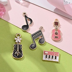 30個5スタイルライトゴールドメッキ音楽テーマ合金エナメルペンダント  電子オルガン＆{8}分音符＆{16}分音符＆ヴァイオリン＆ギターシェイプ  ミックスカラー  30個/箱&nbsp;ENAM-ZZ0001-08LG