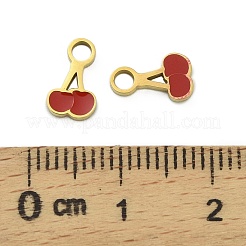 304ステンレススチールチャーム  エナメル  イオンプレーティング（ip）  18KGP本金メッキ  チェリー  9x5.5x1.5mm  穴：2mm&nbsp;STAS-A118-04E-G
