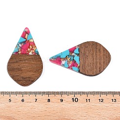 透明樹脂とクルミ材のペンダント  ゴールド箔のティアドロップチャーム  濃いピンク  48.5x28x3.5mm  穴：2mm&nbsp;RESI-T057-06K