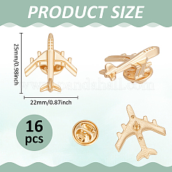 バックパックの服に使える飛行機合金ブローチ16個  ライトゴールド  25x22mm&nbsp;JEWB-PH0001-45KCG