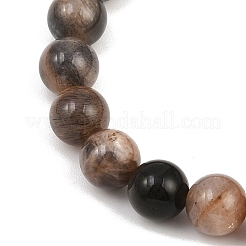 天然ブラックムーンストーンラウンドビーズストレッチブレスレット（男女兼用）  内径：2-1/8インチ（5.5cm）&nbsp;BJEW-JB12396